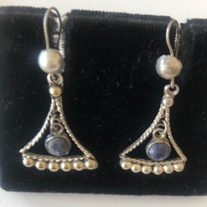 Vintage Sterling Silver Lapis Stone inlay Mexico Dangle Earrings N…